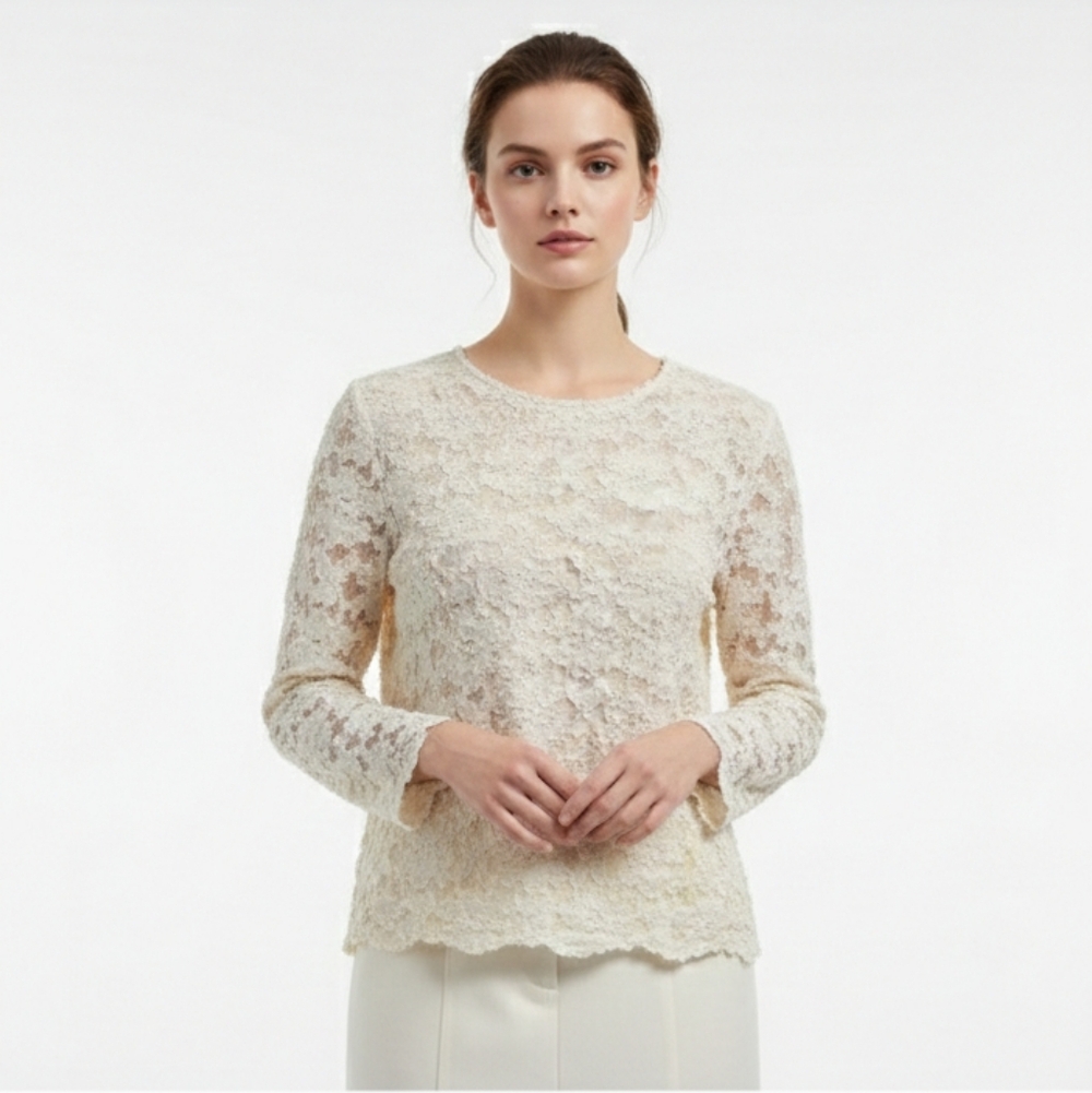 Vintage Coldwater Creek Blouse Cream Lace Mesh Boho Whimsigoth M